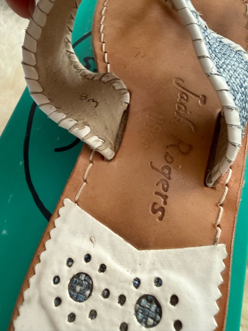 Jack Rogers Turquoise and Gold Leather Sandals. Sz 8 M - Picture 3 of 6